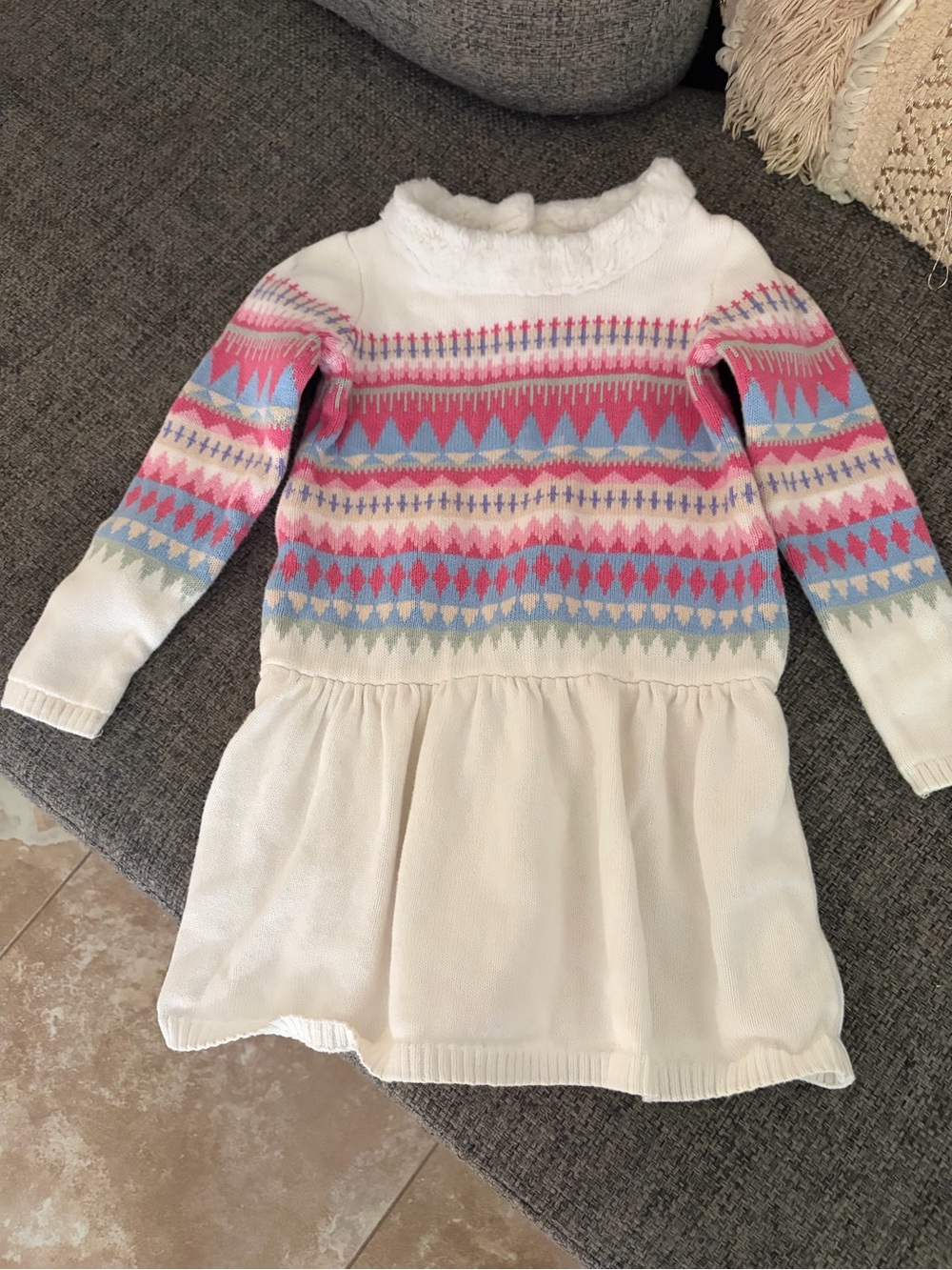 Gymboree Cream Knit Dress with Pink and Blue Fair Isle